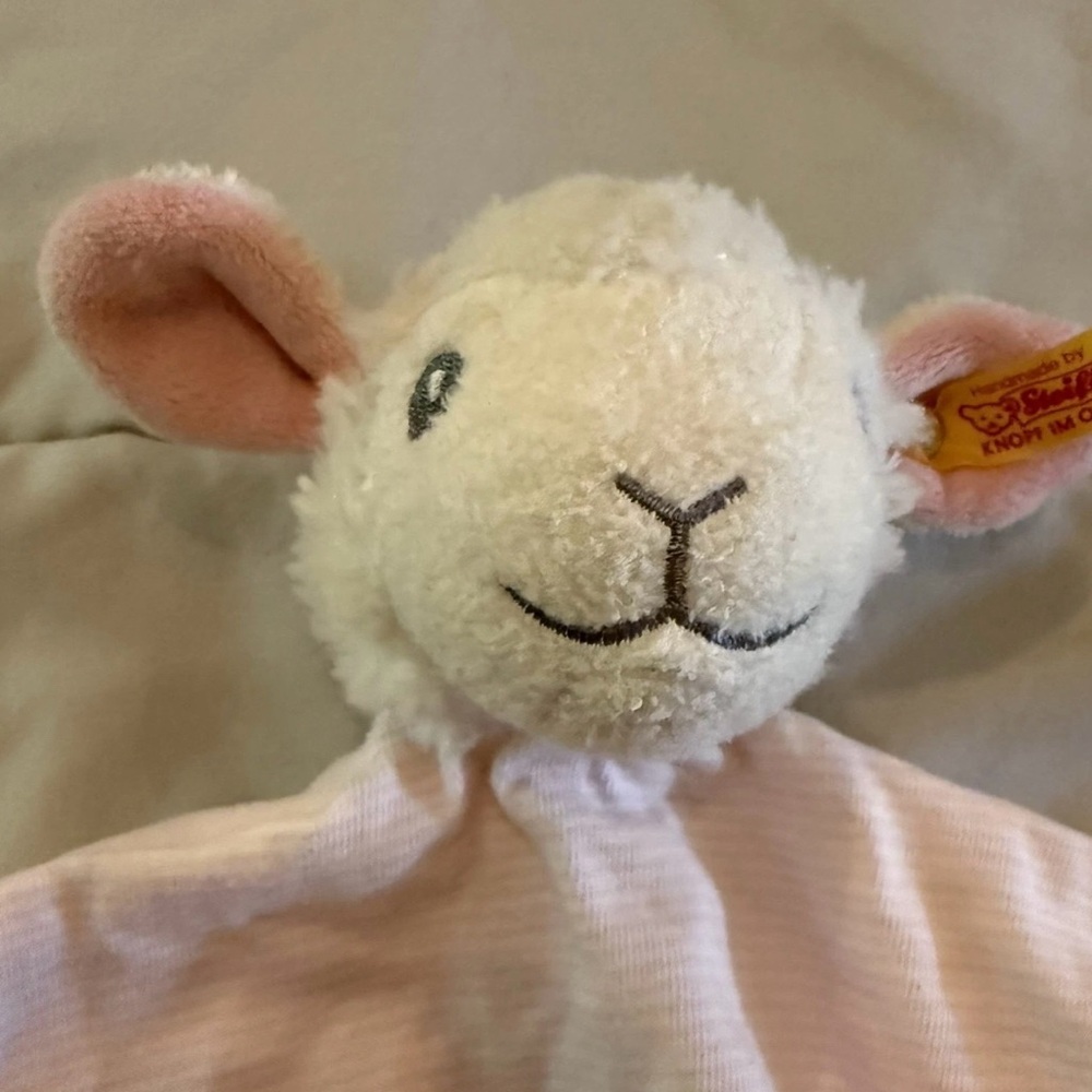 STEIFF Lamb Baby Sheep Lovey Stuffed Animal Security Blanket Pink - Picture 3 of 7